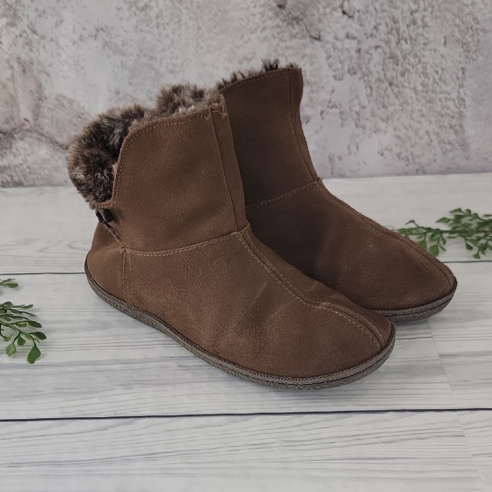 Natural Reflections Cozy Brown Fur-Lined Ankle Bootie Slippers Womens Size 8
